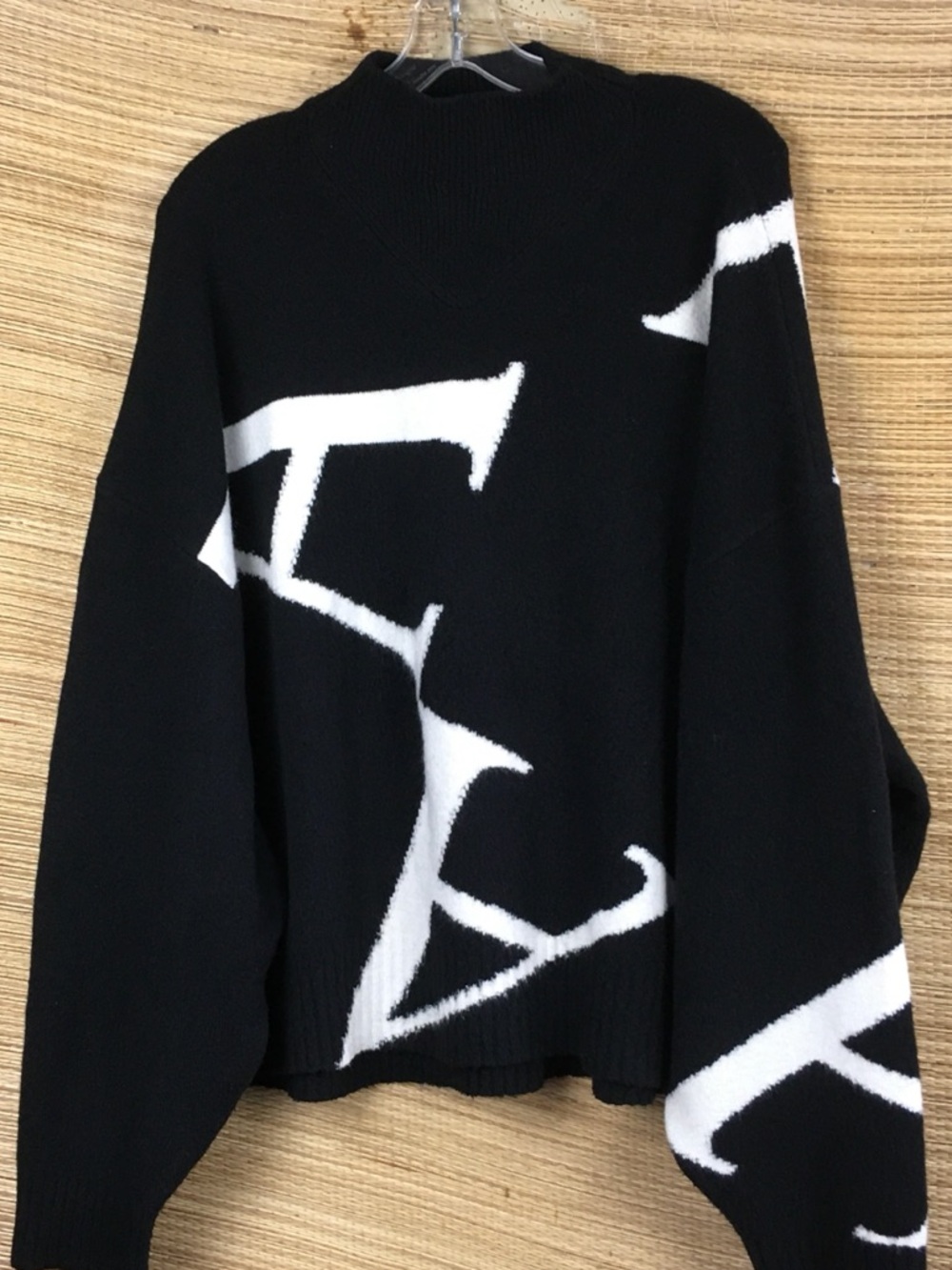 Allsaints Graphic Logo Jacquard Knit Mock Neck Sweater Black White Size L - Picture 6 of 15